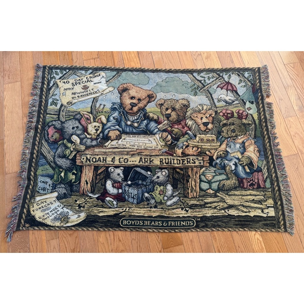 Boyds Bears & Friends 1997 Noah & Co Ark Builders Tapestry Throw Blanket